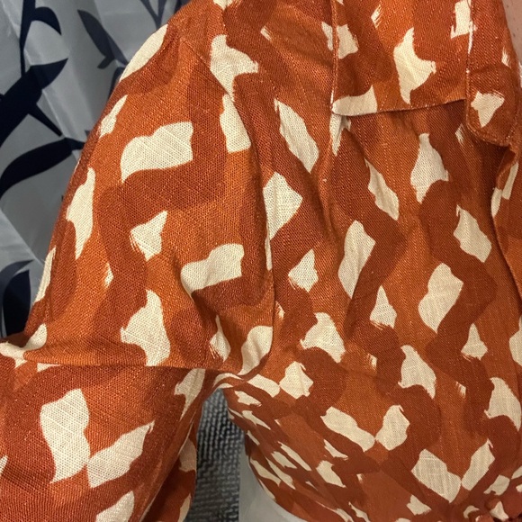 Zara Relaxed Crop Blouse in Brown and Orange with Notched Collar - Picture 5 of 14